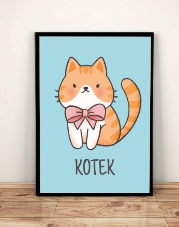 Zwierzęta KOTEK  - Plakat A4 z ramką