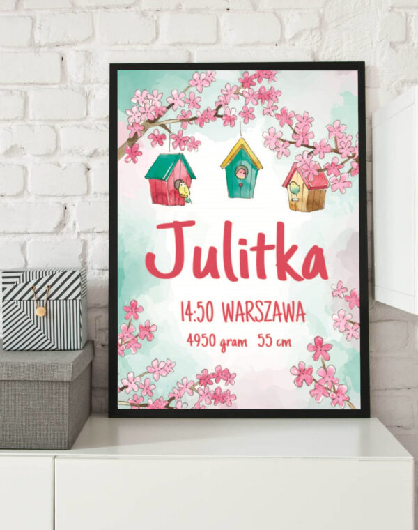 Metryczka dla dziewczynki kwiaty - gałązki