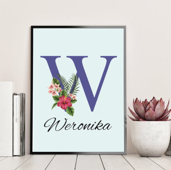 Imię dziecka z bukietem  kwiatów  - Plakat A3   (1)