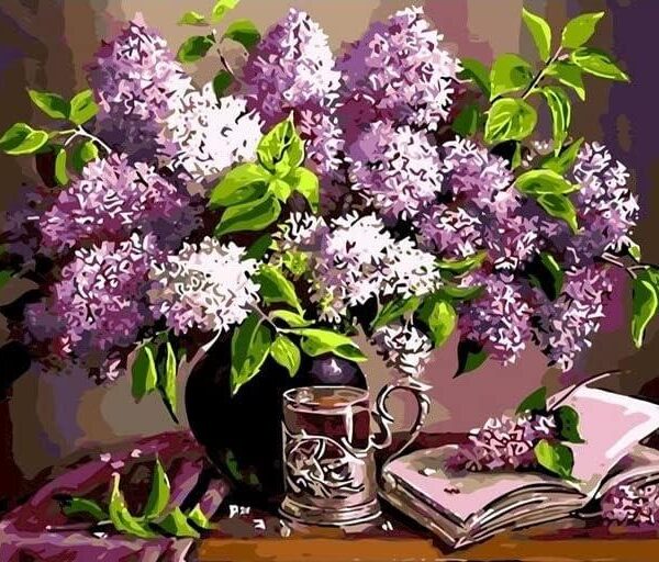 Kwiaty Bzu Bukiet Bez Malowanie po numerach obraz w ramie płótno 50x40cm