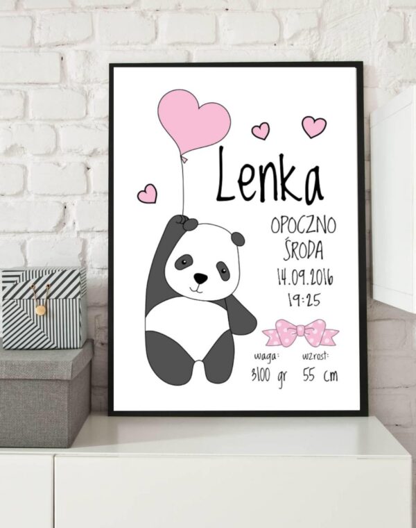 Metryczka dla dziewczynki - Panda