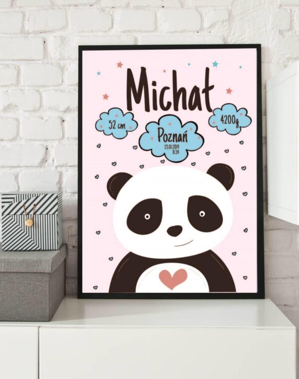 Metryczka dla chłopca Panda
