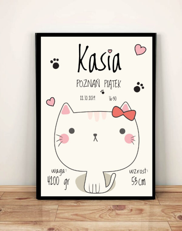 Hello Kitty - Metryczka dla dziewczynki z ramką