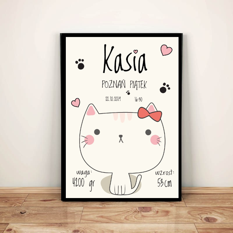Hello Kitty - Metryczka dla dziewczynki z ramką