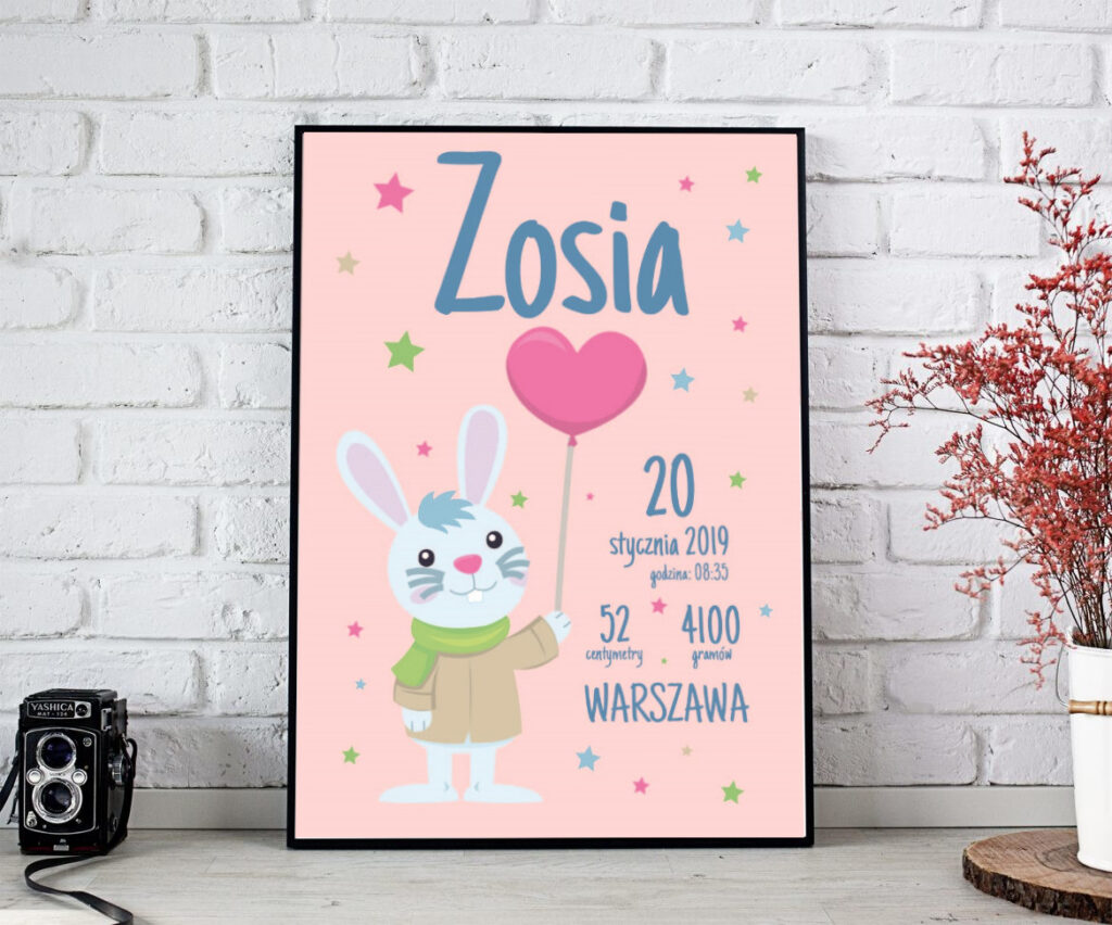 Metryczka dla dziewczynki Zajączek