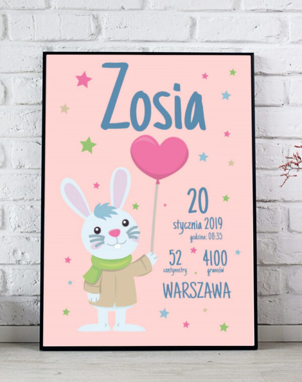 Metryczka dla dziewczynki Zajączek
